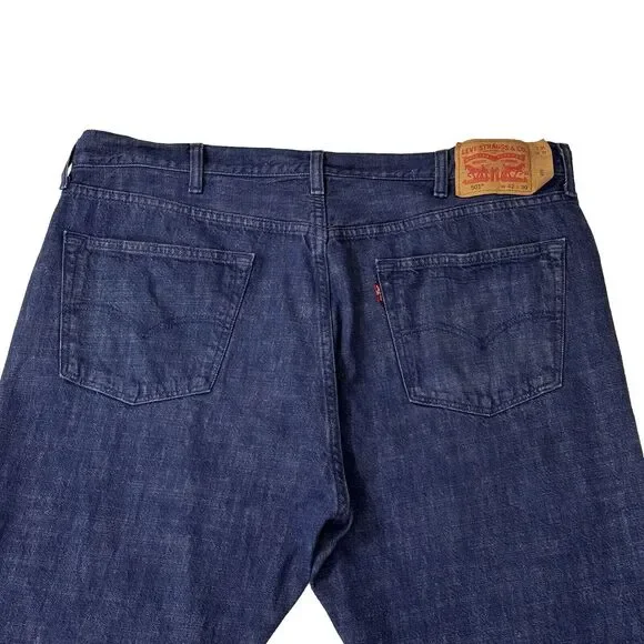 Levis Jeans Mens 42x30 Blue 501 Straight Fit Button Fly White Oak Cone Denim